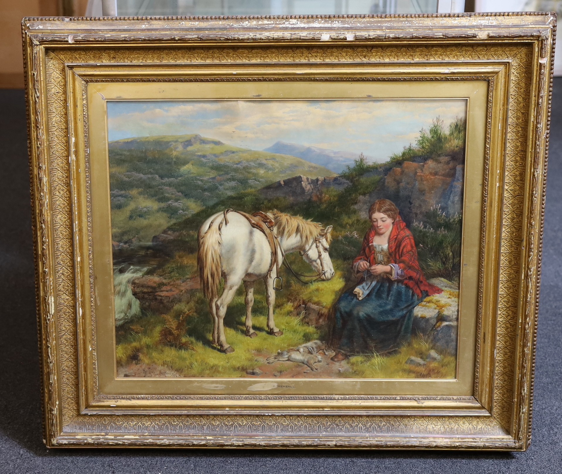 Isaac Henzell (1823-1875), Woman and pony in the Highlands, oil on canvas, 50 x 60cm